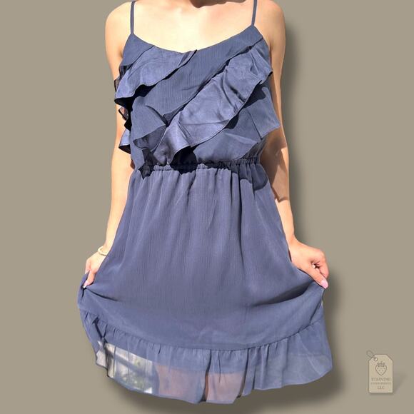 American Eagle Outfitters Dresses & Skirts - American Eagle Outfitters Navy Blue Ruffle Spaghetti Strap Chiffon Dress M